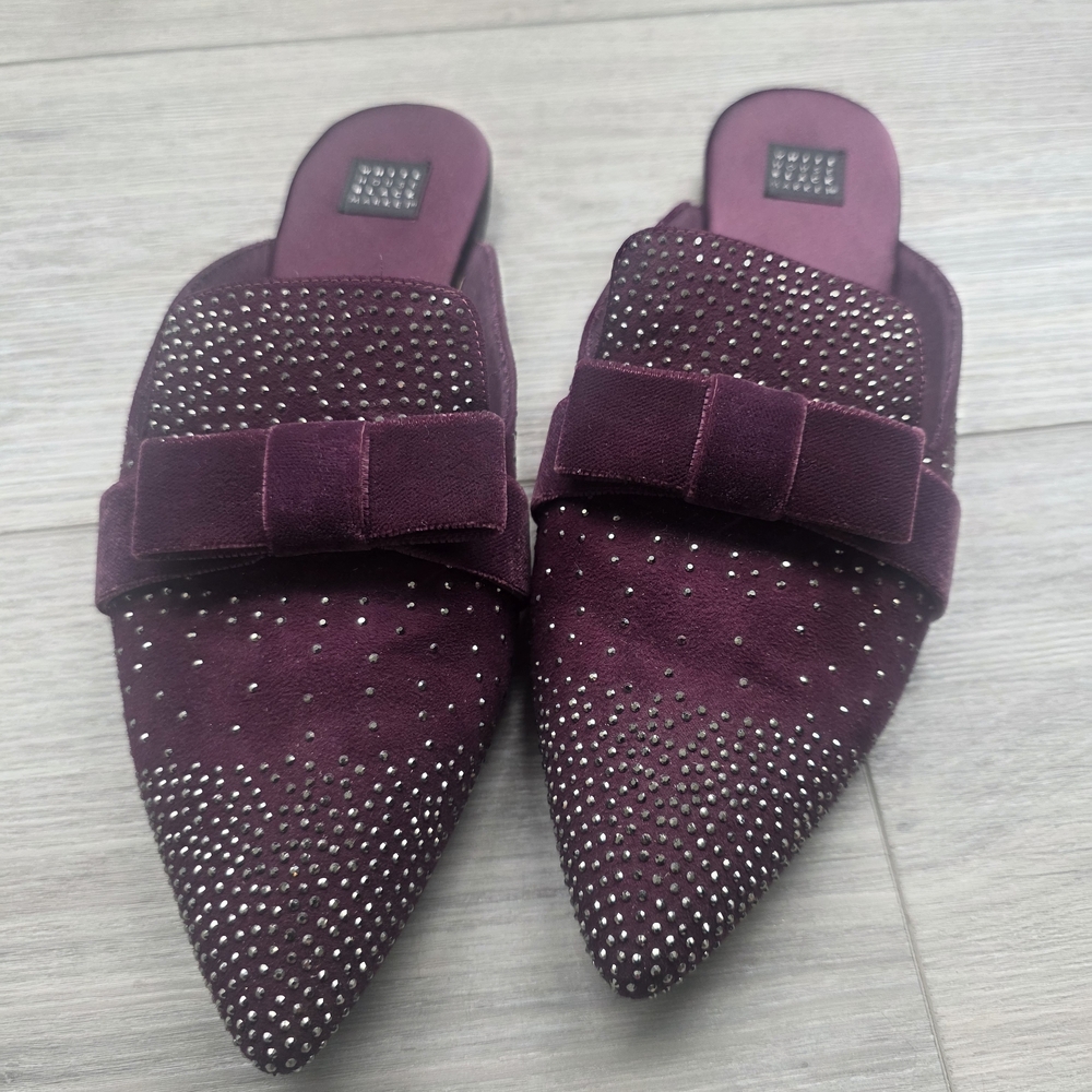 White House Black Market Plum Velvet Mules with Studs
